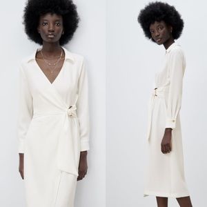 Zara Buckle Midi Dress white